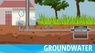 graphic of underground septic tank connected with pipe to a home