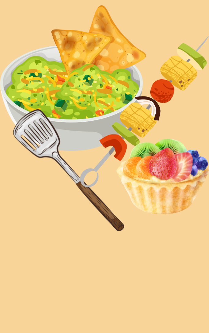 guacamole, kabob, fruit tartlet