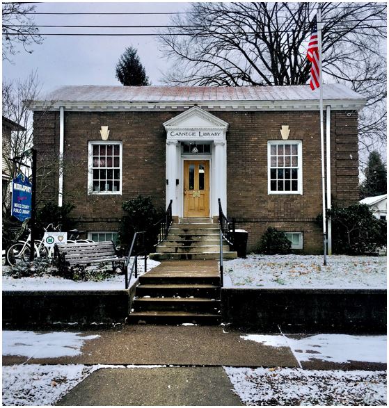 Middleport Library with snow
