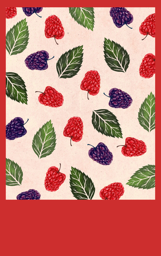 raspberries and blackberries with their leaves