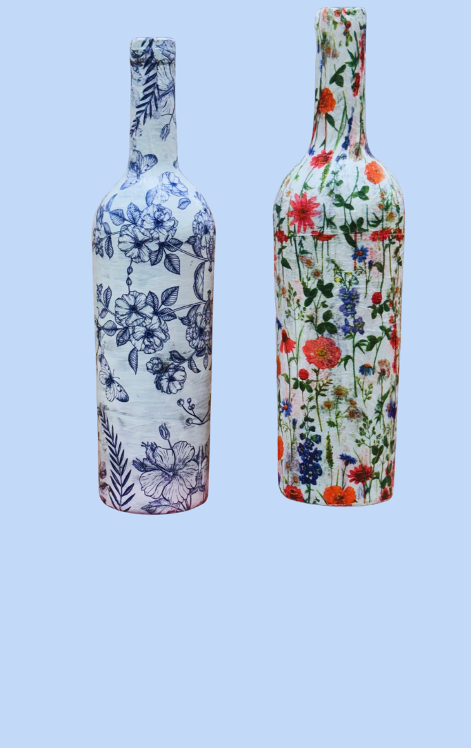 floral covered wine bottles
