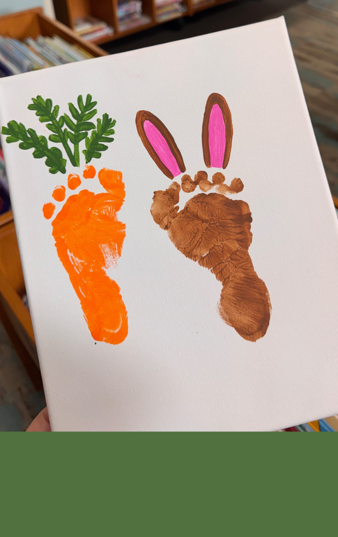 baby feet prints to look like a carrot and bunny