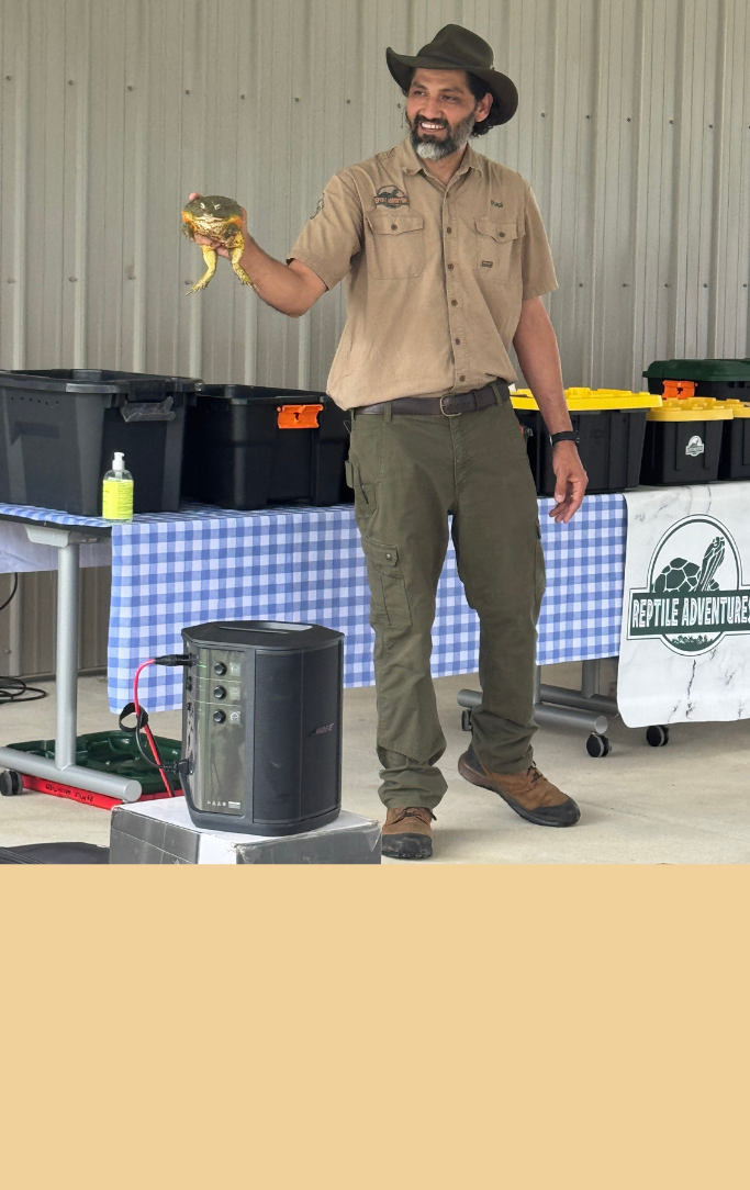 man holding a bullfrog