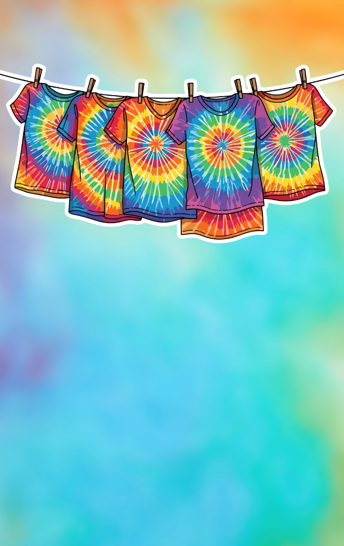tie dyed tshirts on a clothesline 