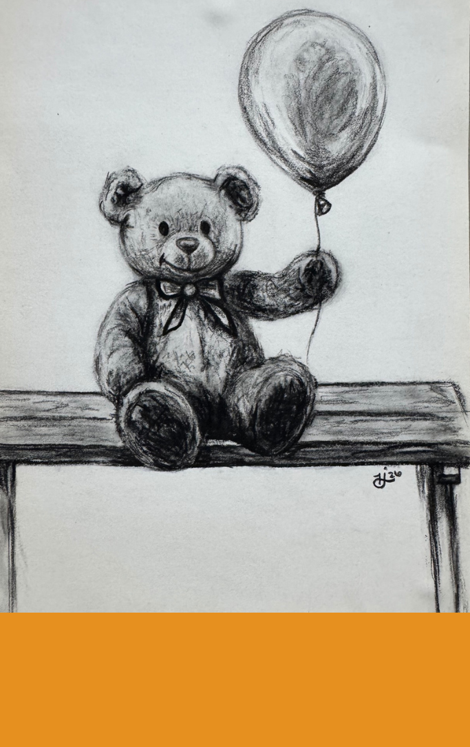 drawing of teddy bear holding a balloon