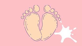 baby footprints on a pink background with a white paint splatter