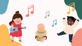 children dancing with music