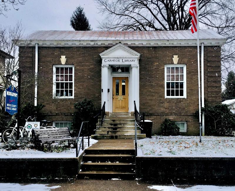 Middleport Library on a snowy day
