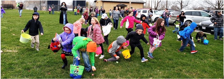 children hunt eggs at the racine library